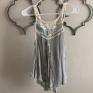 Free People Blue and Cream Flowy Tank Size XS